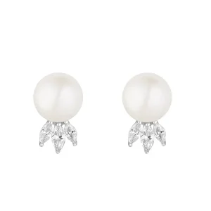 Jack Murphy Jewellers Bridal Jewellery | Jmj Sterling Silver Jewellery | Sterling Silver Marquise CZ & Pearl Crown Stud Earrings
