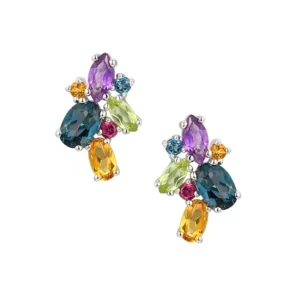 Jack Murphy Jewellers Jmj Gemstone Jewellery | Jmj Sterling Silver Jewellery | Sterling Silver Multi Coloured & Shaped Stone Stud Earrings