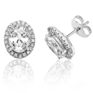 Jack Murphy Jewellers Bridal Jewellery | Sterling Silver Oval & Halo CZ Earrings