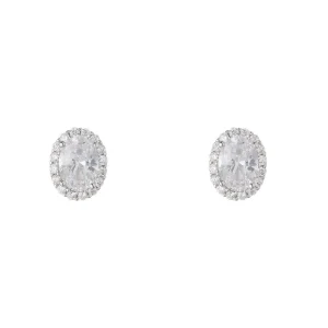 Jack Murphy Jewellers Bridal Jewellery | Jmj Sterling Silver Jewellery | Sterling Silver Oval & Halo CZ Earrings
