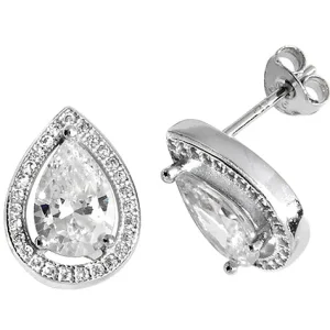 Jack Murphy Jewellers All Jmj & Branded Fashion Jewellery | Jmj Sterling Silver Jewellery | Sterling Silver Pear & Halo CZ Stud Earrings