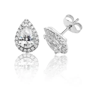 Jack Murphy Jewellers Jmj Sterling Silver Jewellery | Sterling Silver Pear & Halo CZ Stud Earrings