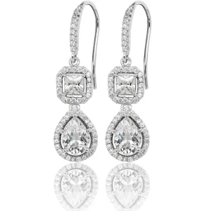 Jack Murphy Jewellers All Jmj & Branded Fashion Jewellery | Jmj Sterling Silver Jewellery | Sterling Silver Pear & Princess, Halo CZ Drop Earrings