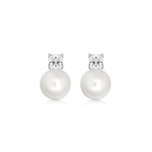 Jack Murphy Jewellers Jmj Sterling Silver Jewellery | Sterling Silver Pearl & Brilliant Round CZ Stud Earrings