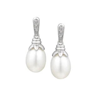 Jack Murphy Jewellers Bridal Jewellery | Jmj Sterling Silver Jewellery | Sterling Silver Pearl & CZ Drop Earrings