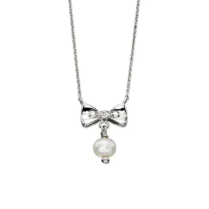 Jack Murphy Jewellers Childrens Jewellery | Jmj Diamond Set Jewellery | Sterling Silver Pearl & Diamond Bow Necklace