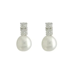 Jack Murphy Jewellers Jmj Sterling Silver Jewellery | Sterling Silver Pearl & Double Brilliant Round CZ Stud Earrings