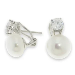 Jack Murphy Jewellers Bridal Jewellery | Jmj Sterling Silver Jewellery | Sterling Silver Round CZ & Freshwater Button Pearl Stud Earrings