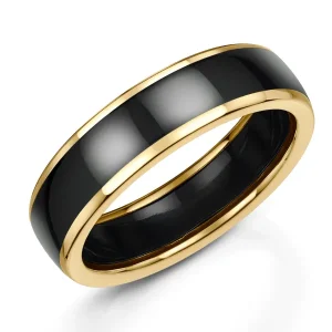 Jack Murphy Jewellers Zirconium Wedding Rings | Two Tone Wedding Rings | Zirconium & 9ct Yellow Gold 6mm Polished Rounded Court Wedding Band